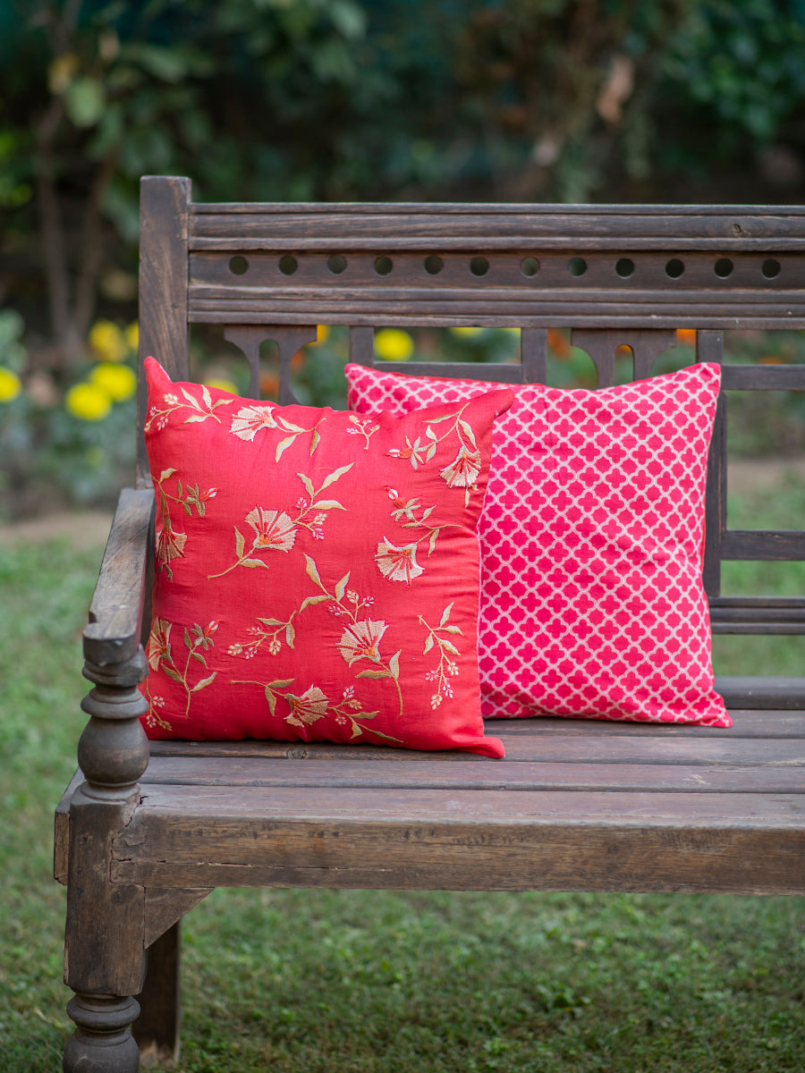 Versailles Silk Emb Cushion Cover : Red