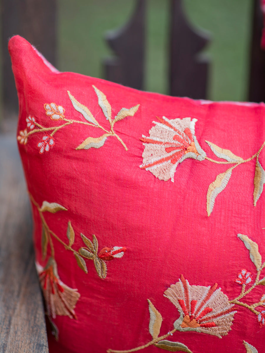 Versailles Silk Emb Cushion Cover : Red