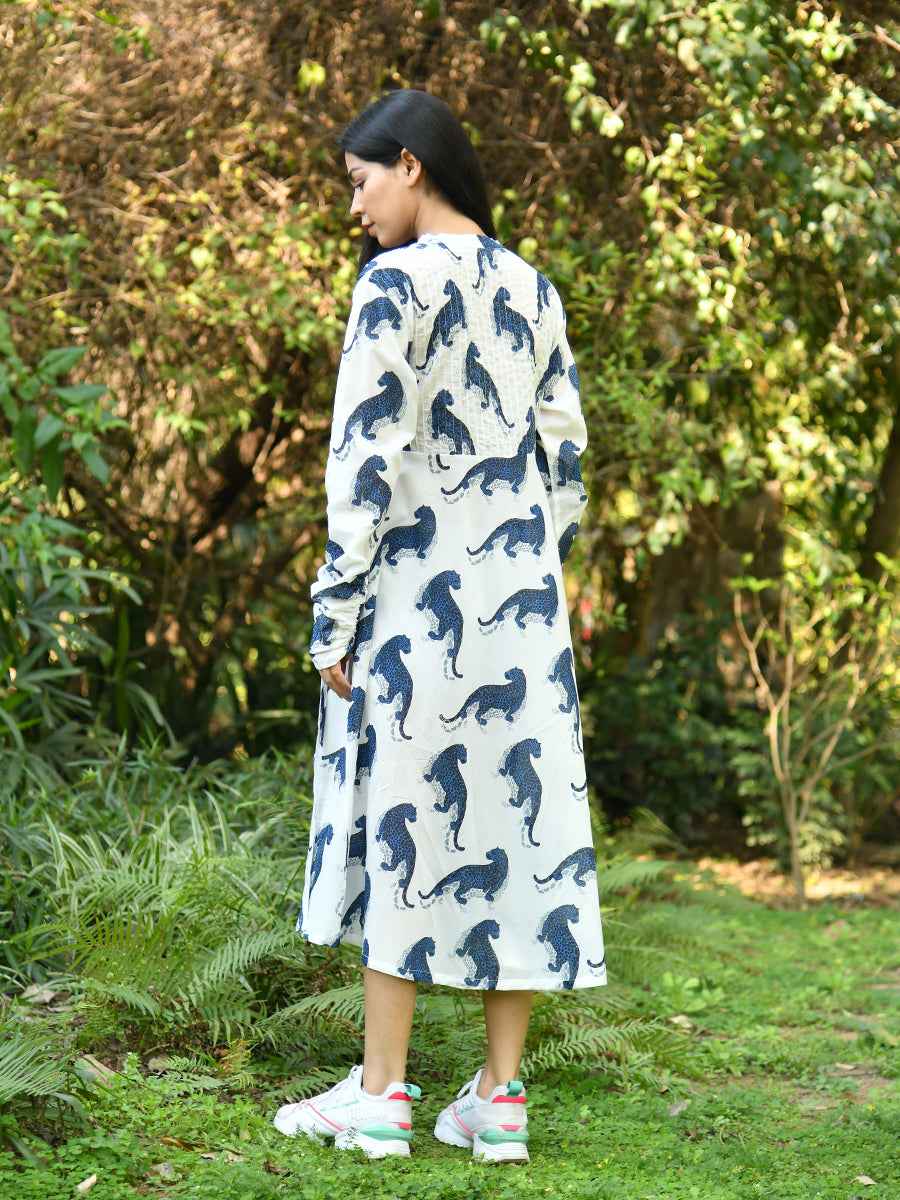 Anarkali Wrap : Leopard White Voile