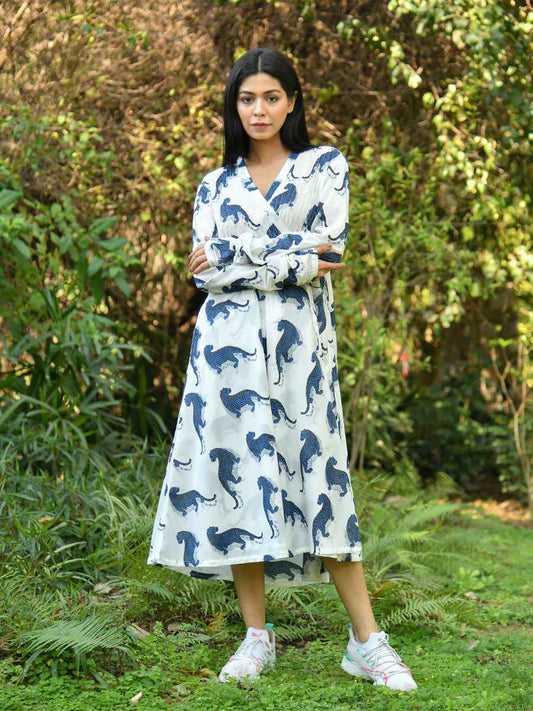 Anarkali Wrap : Leopard White Voile