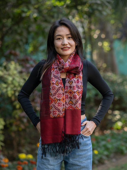 Sico Silk Ikat Stole : Red
