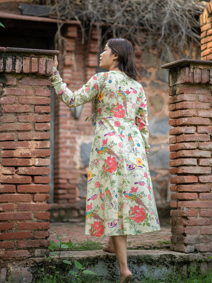 Anarkali Wrap : Bird Lime Voile