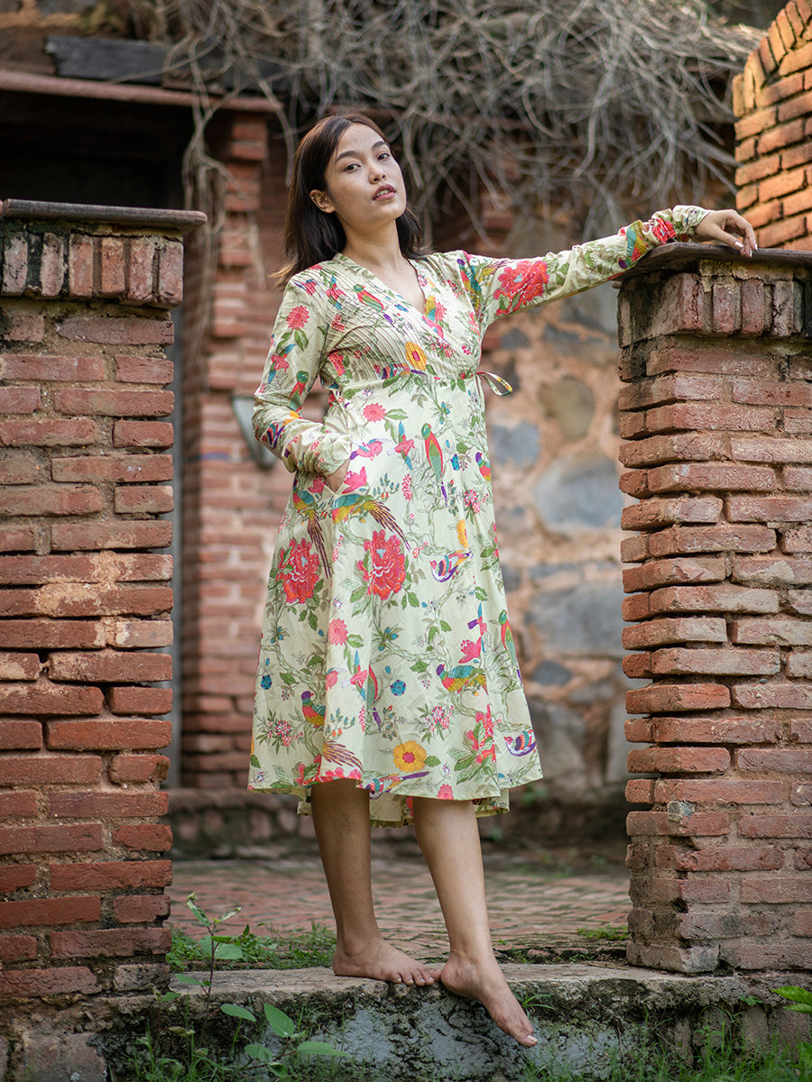 Anarkali Wrap : Bird Lime Voile