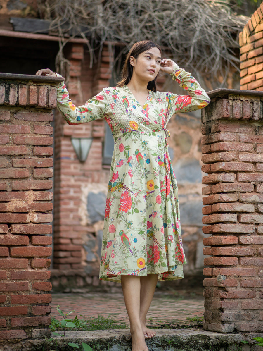 Anarkali Wrap : Bird Lime Voile