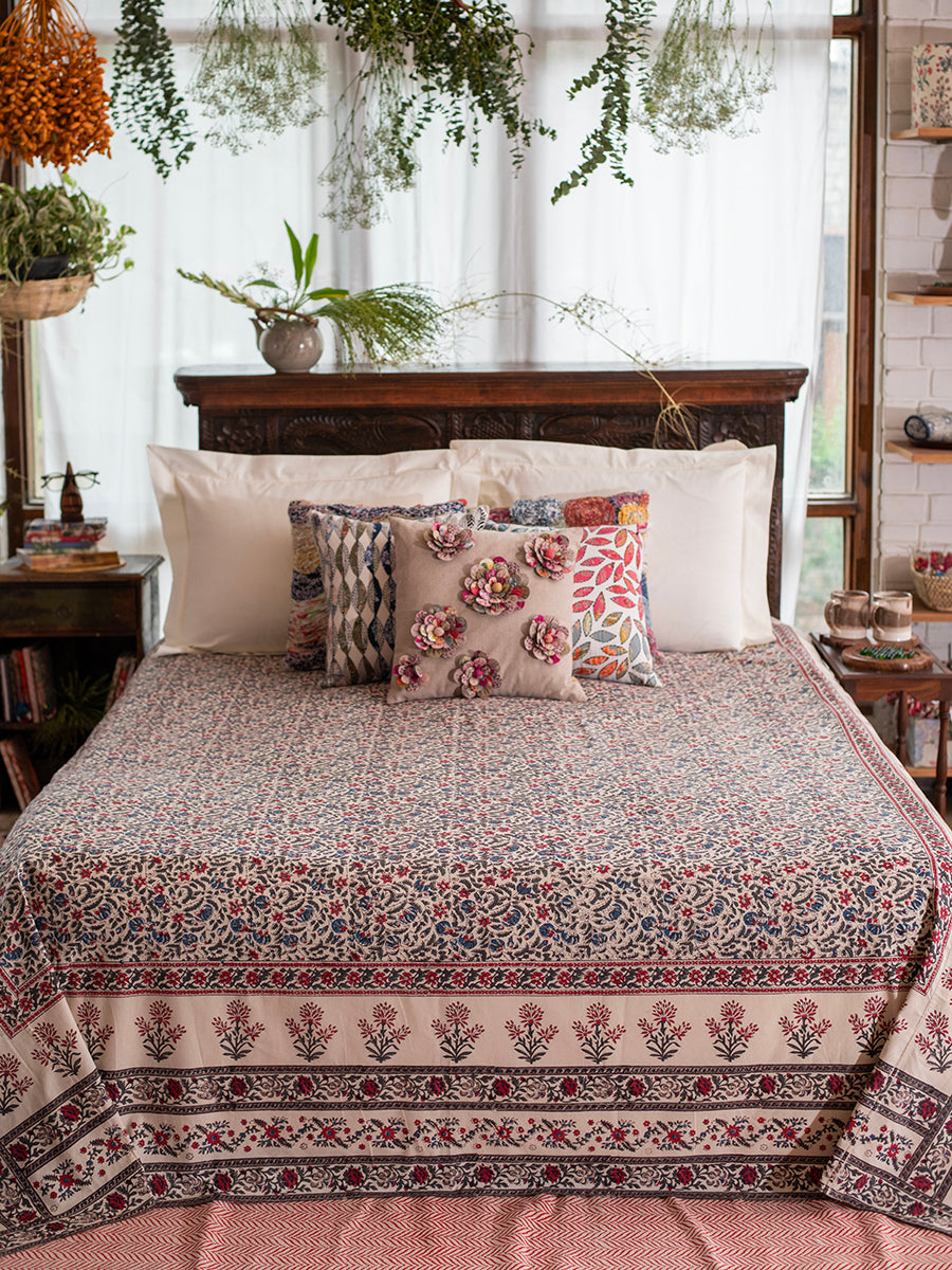 Printed Bed Throw : Anmol Ivory
