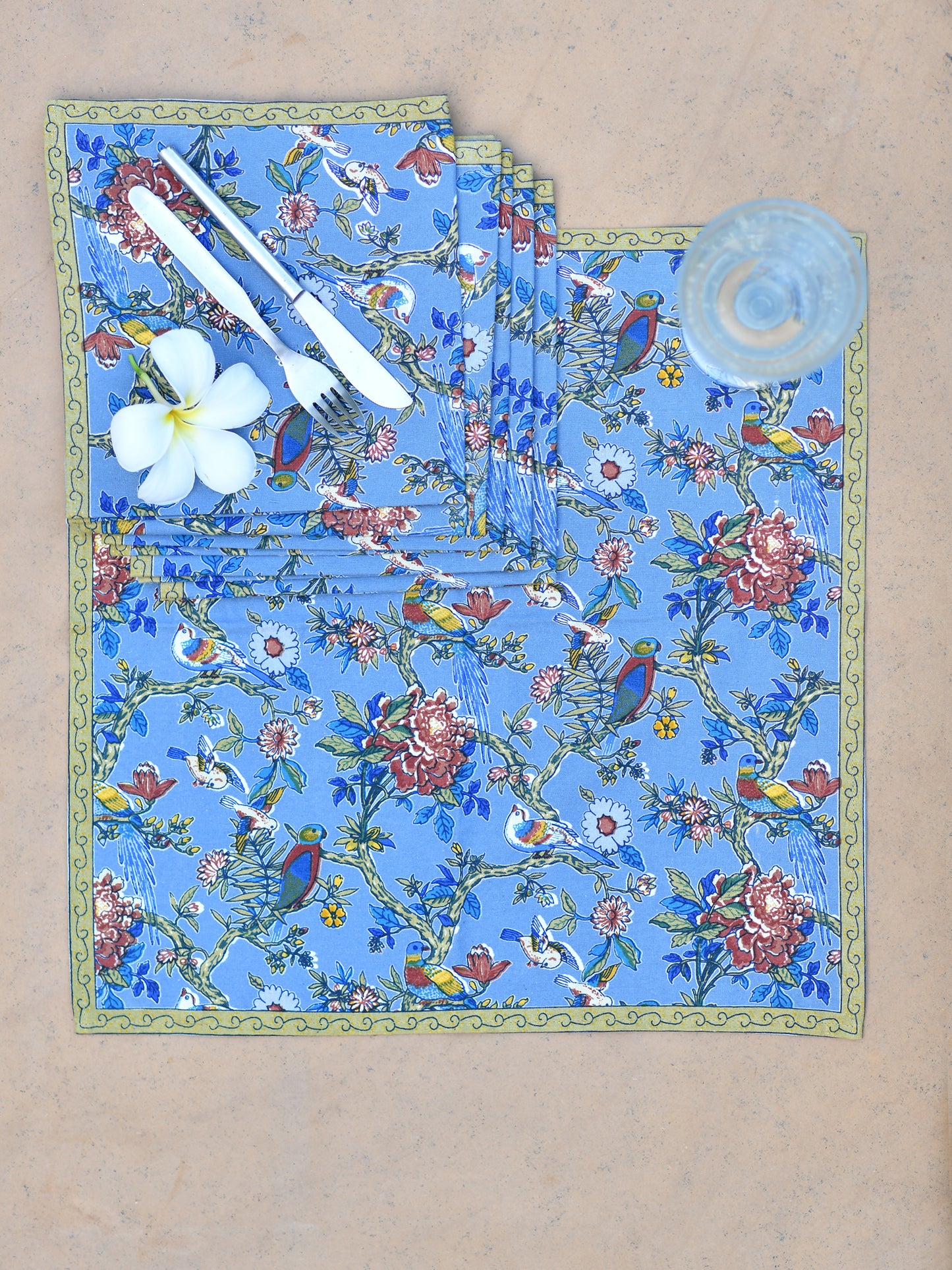 Printed Napkin Set of 2 : Bird Blue Sheeting
