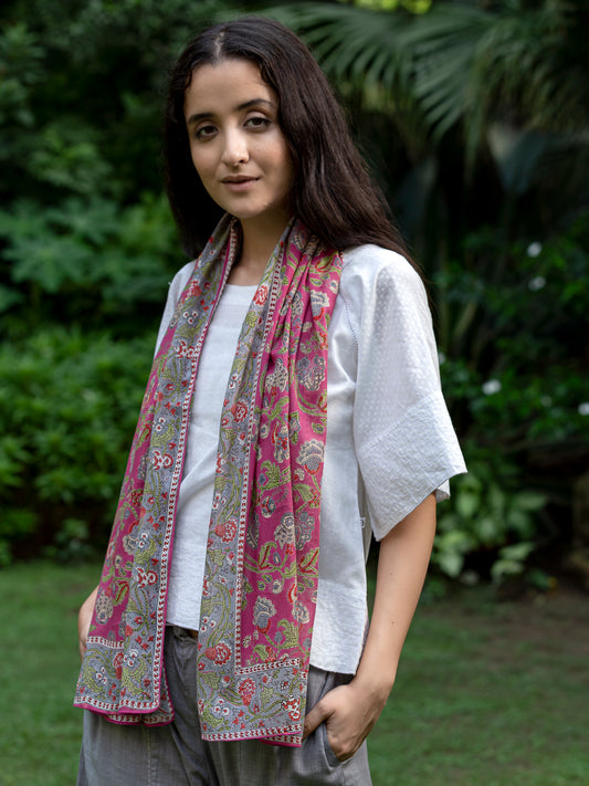 Block Print Stole : Frolic Pink