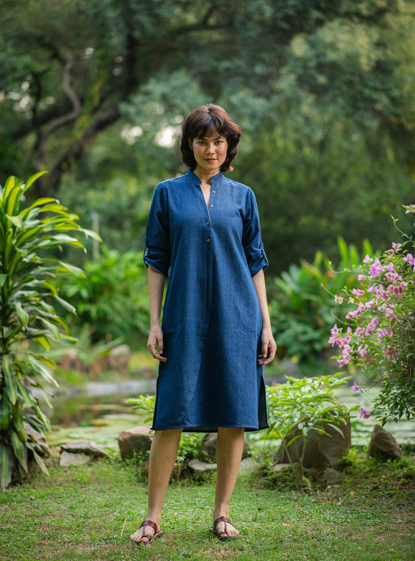 Boho Shirt Dress : Solid Navy Denim