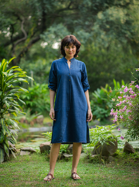Boho Shirt Dress : Solid Navy Denim