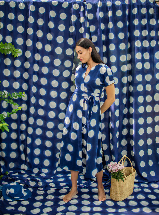 Pocket Wrap Tie Dye : Circle Navy Slub