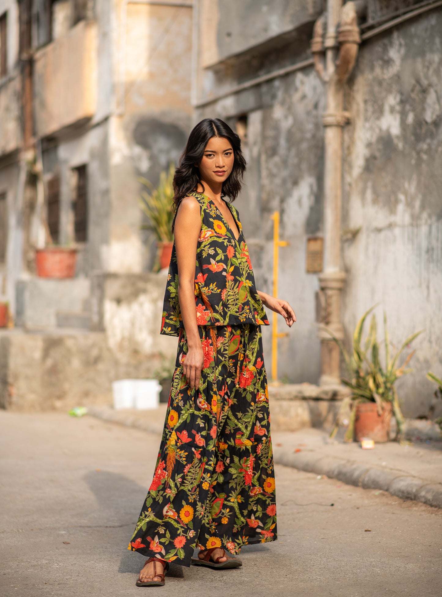 Ayumi Skirt : Bird Black Voile