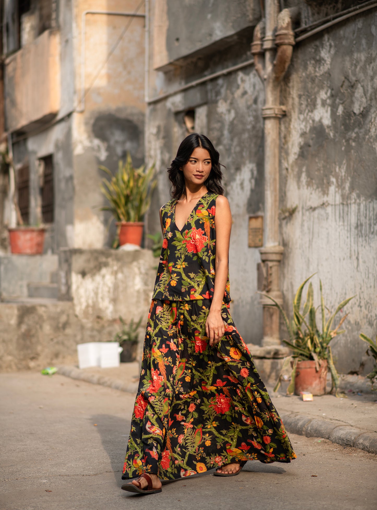 Ayumi Skirt : Bird Black Voile