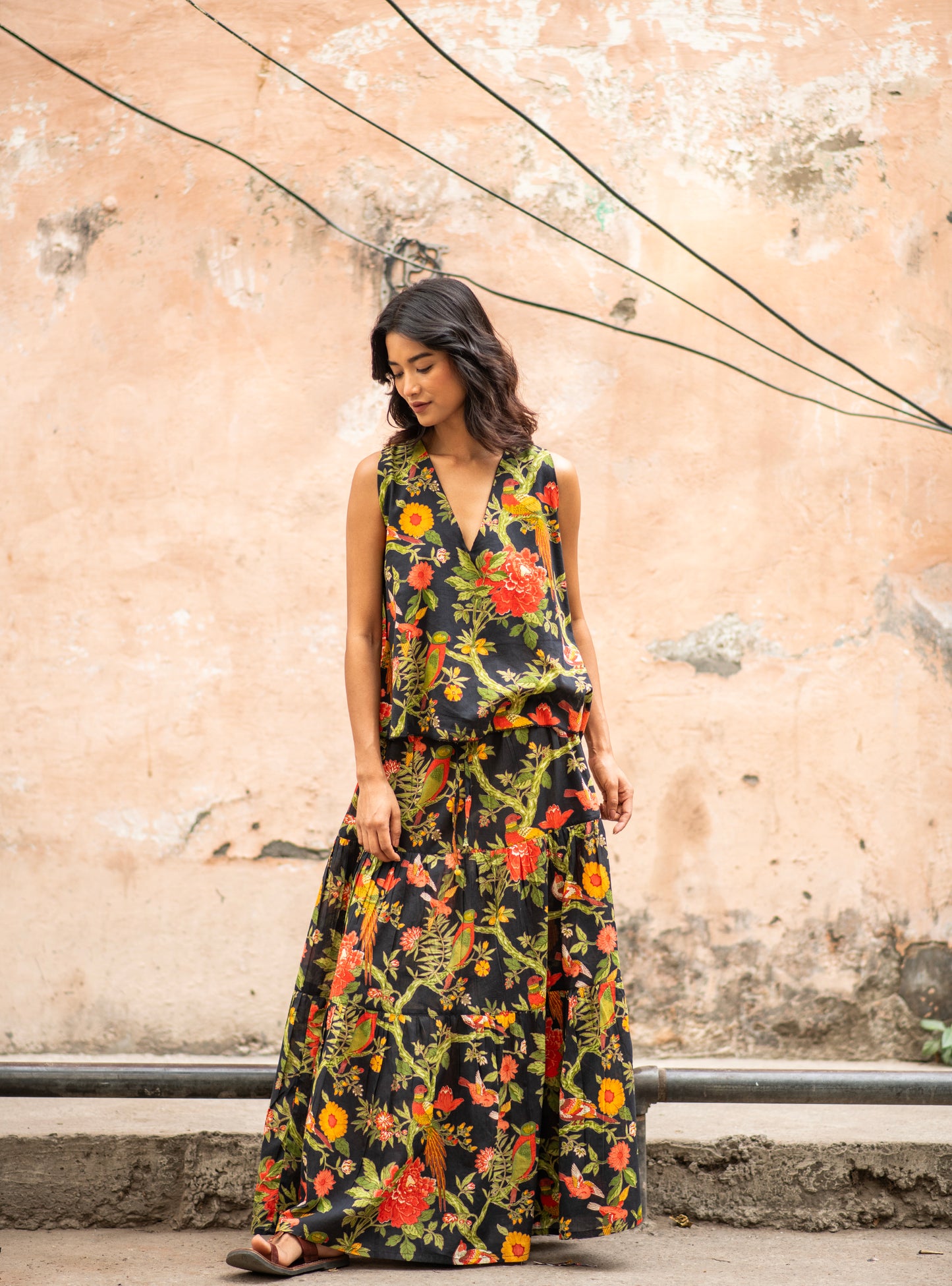 Ayumi Skirt : Bird Black Voile