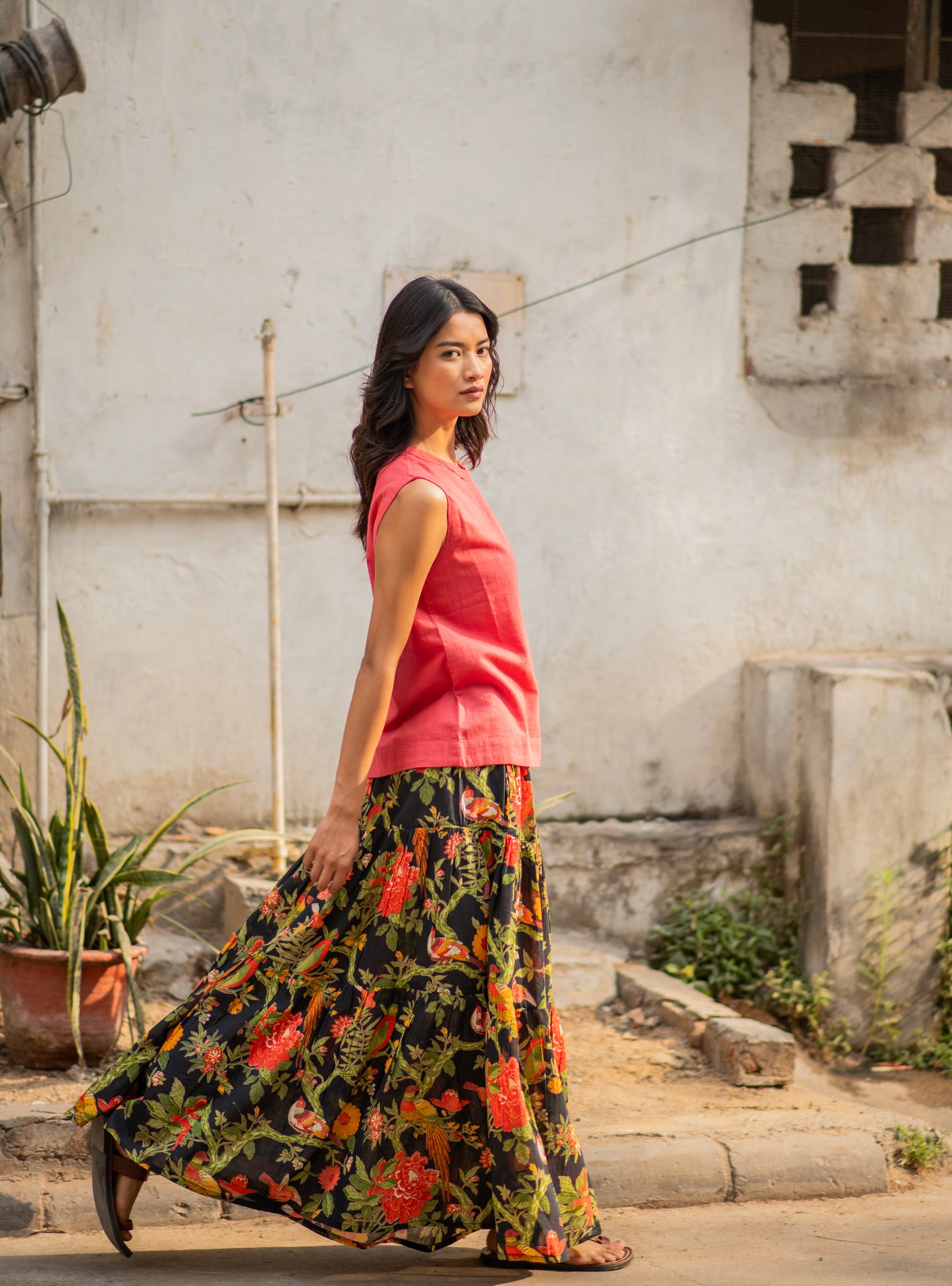 Ayumi Skirt : Bird Black Voile