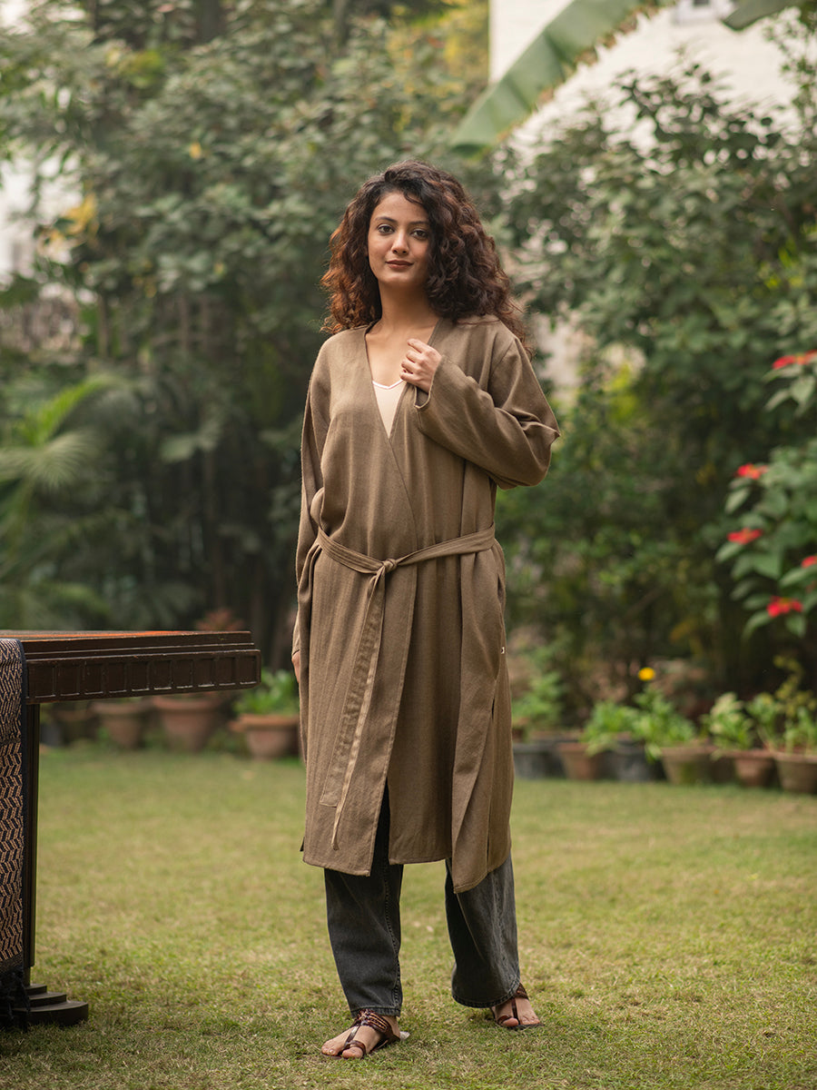 Solid Robe Dress : Khaki