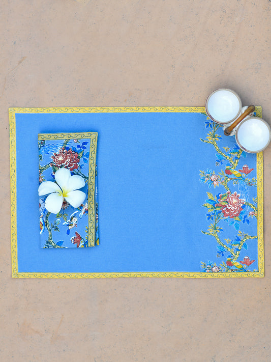 Printed Mat Set of 2: Bird Blue Canvas