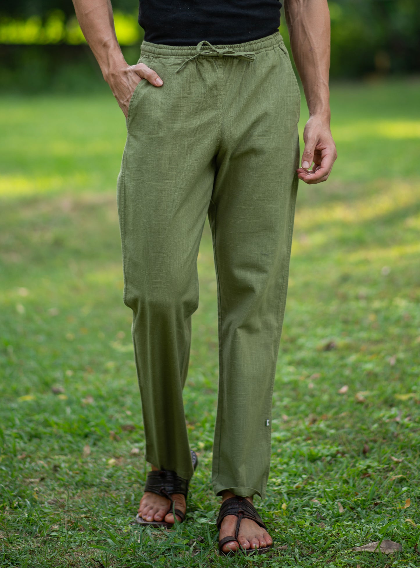 Mens House Pant : Solid Olive Textured