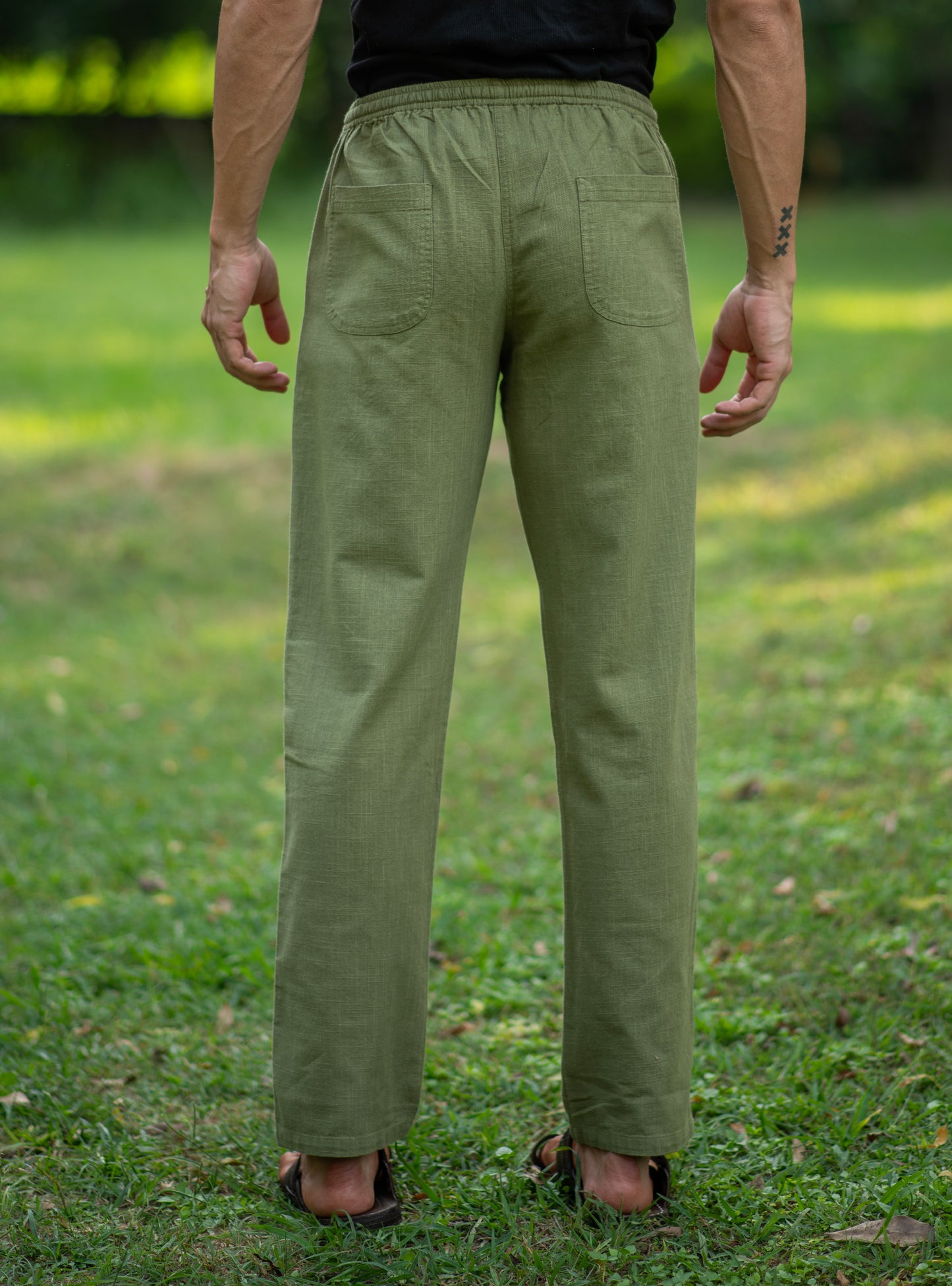 Mens House Pant : Solid Olive Textured