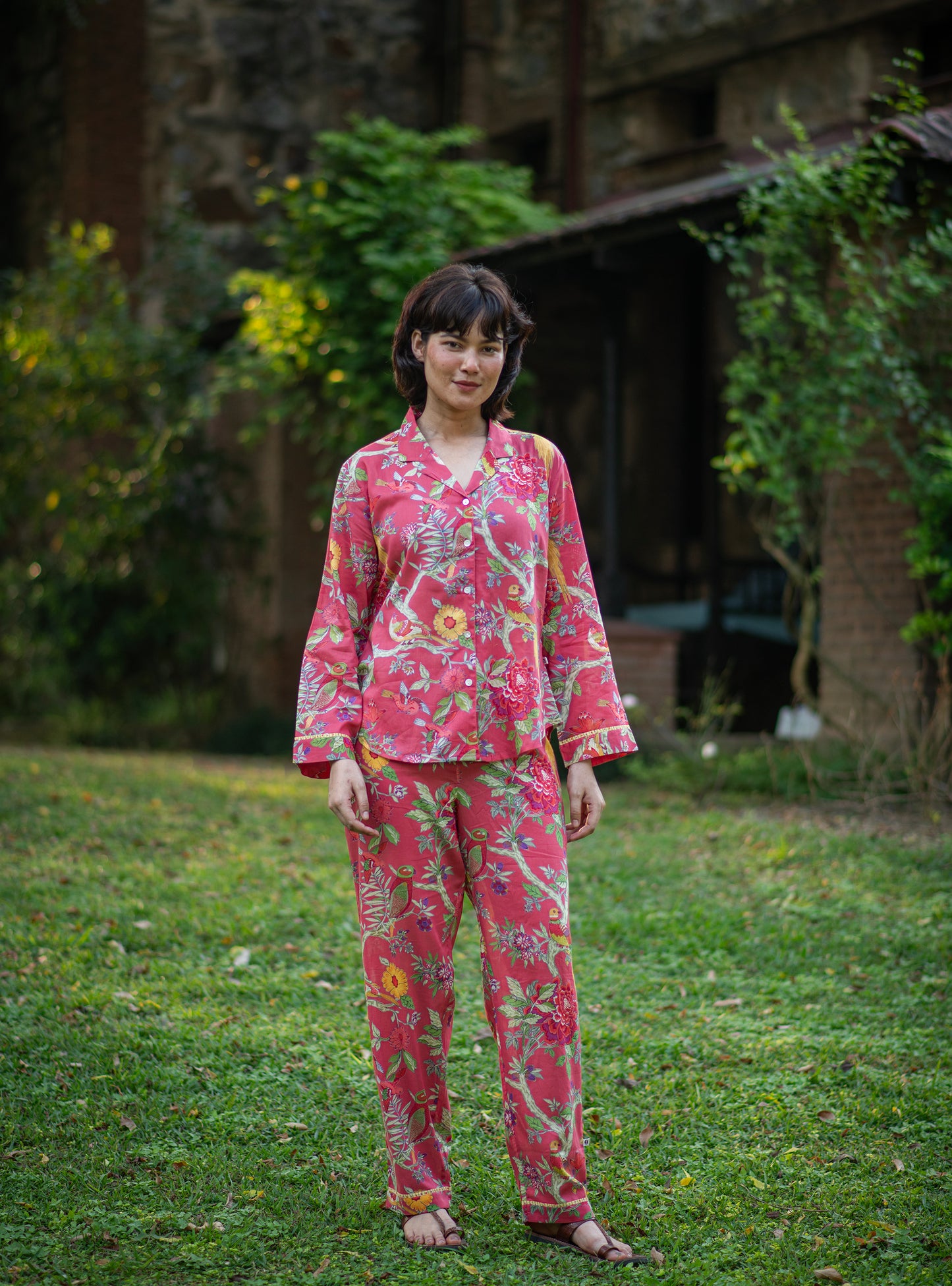 Vanessa PJ Set : Bird Coral Voile
