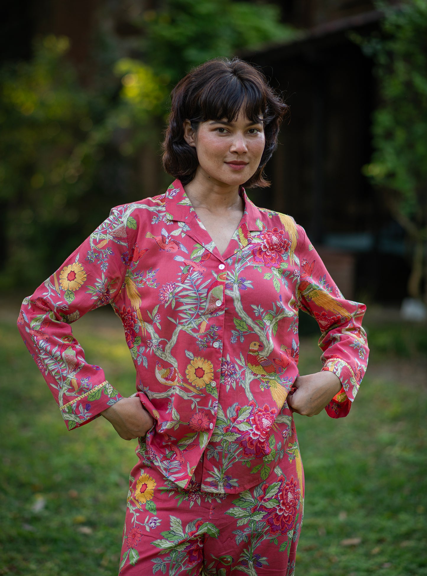 Vanessa PJ Set : Bird Coral Voile