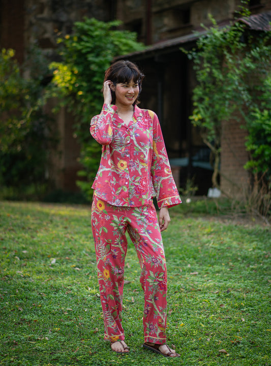 Vanessa PJ Set : Bird Coral Voile