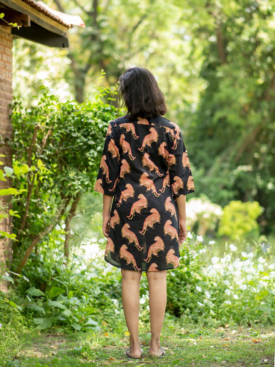Trucker Kurta : Leopard Black