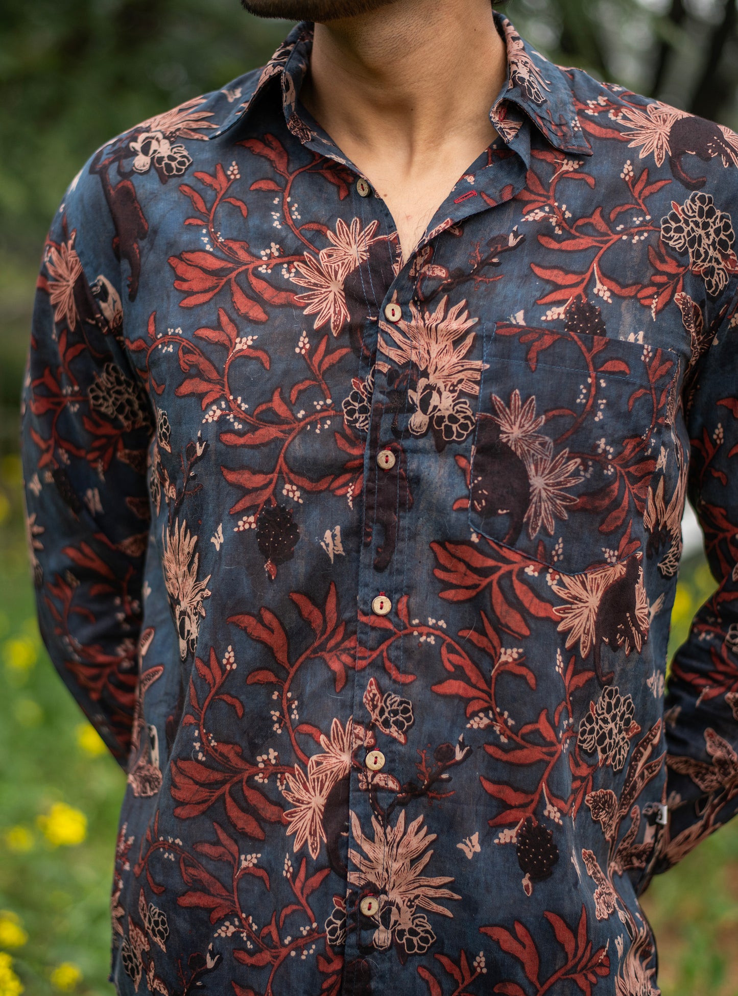 Xavier Shirt Full Sleeves : Ajrakh Ubud Indigo Voile