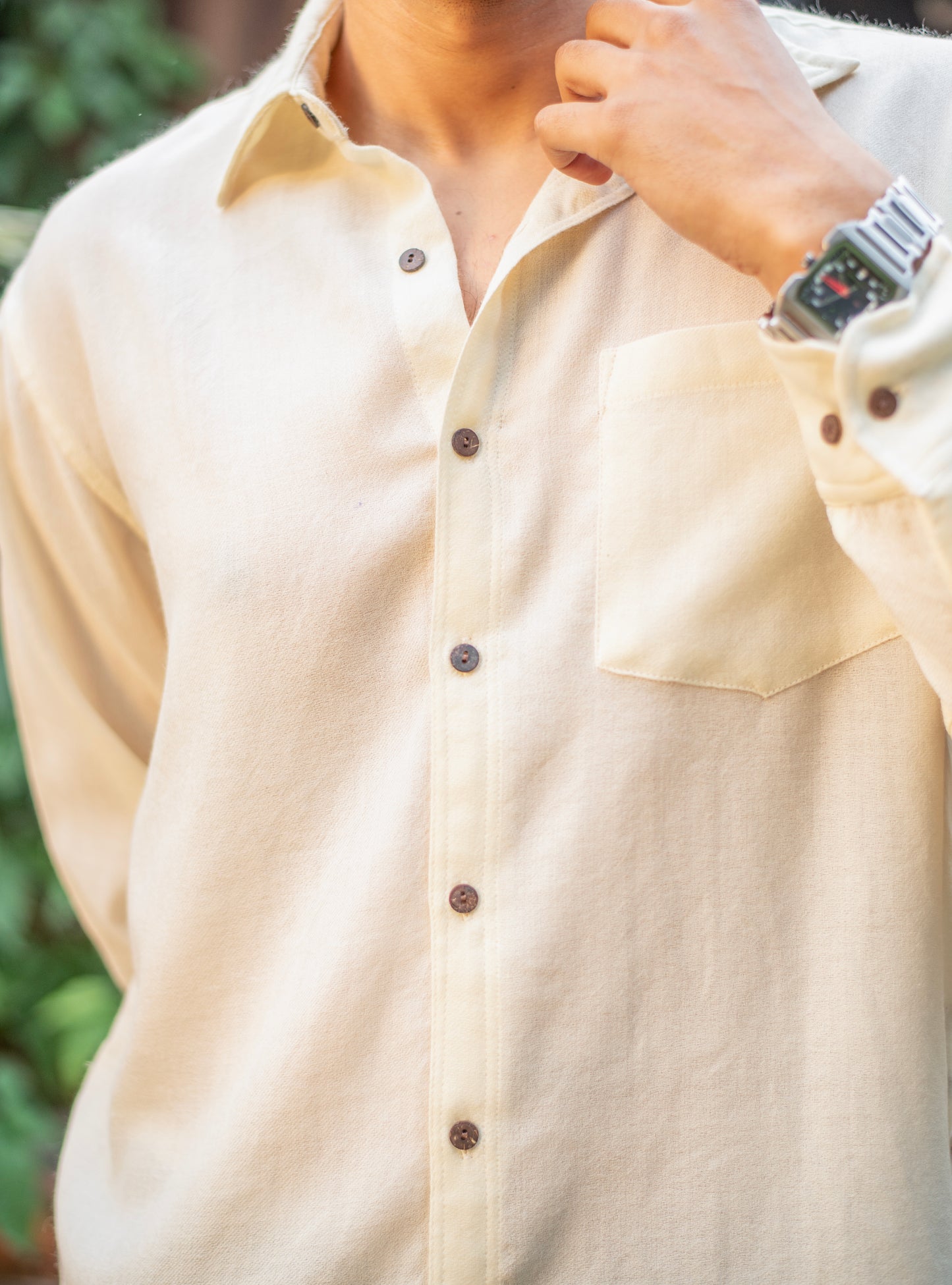 Xavier Men's Wool Shirt Full Sleeves: Solid Cream