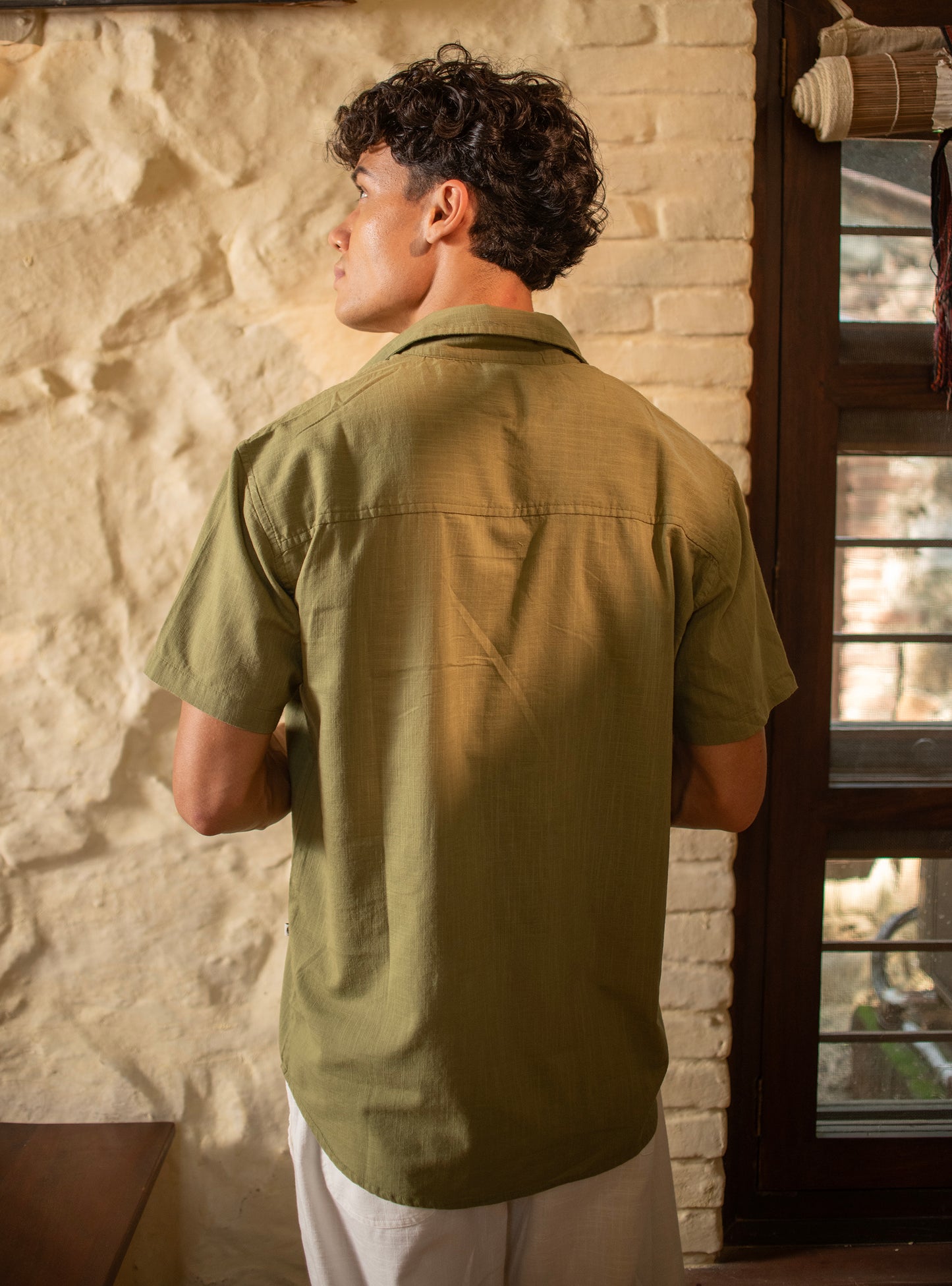 Xavier Shirt Half Shirt : Solid Olive Slub