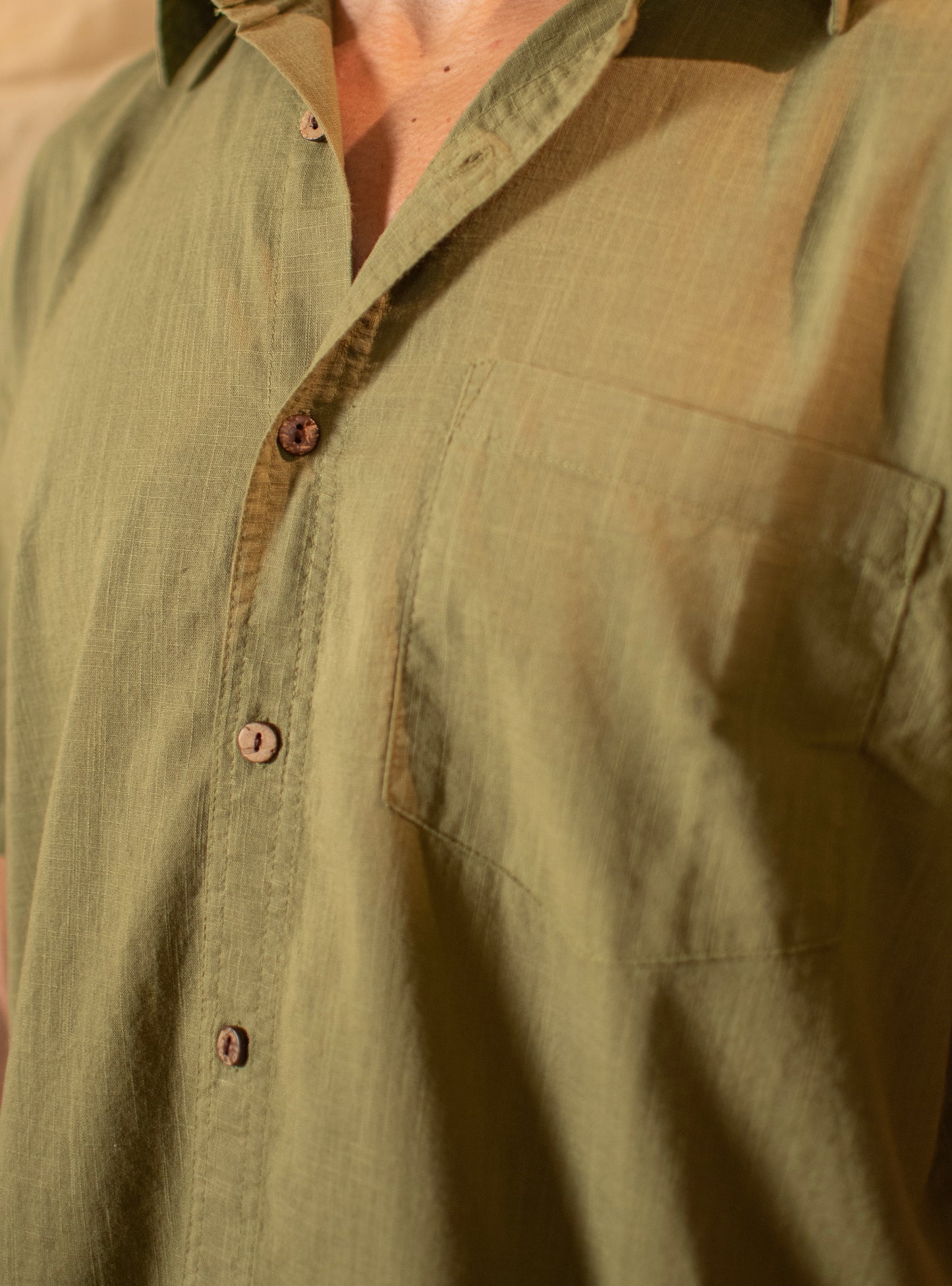 Xavier Shirt Half Shirt : Solid Olive Slub