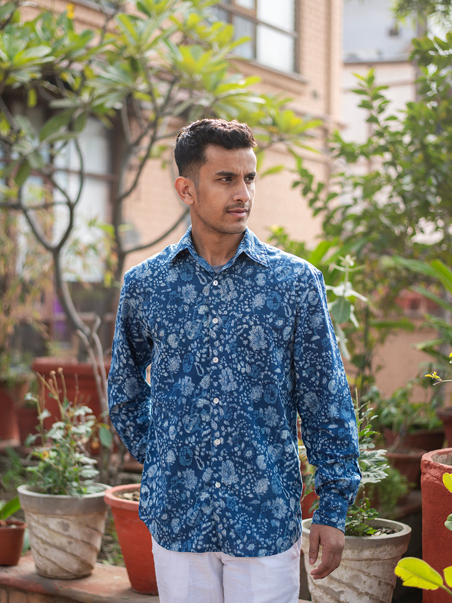 Xavier Mens Shirt : Gulmohar Indigo