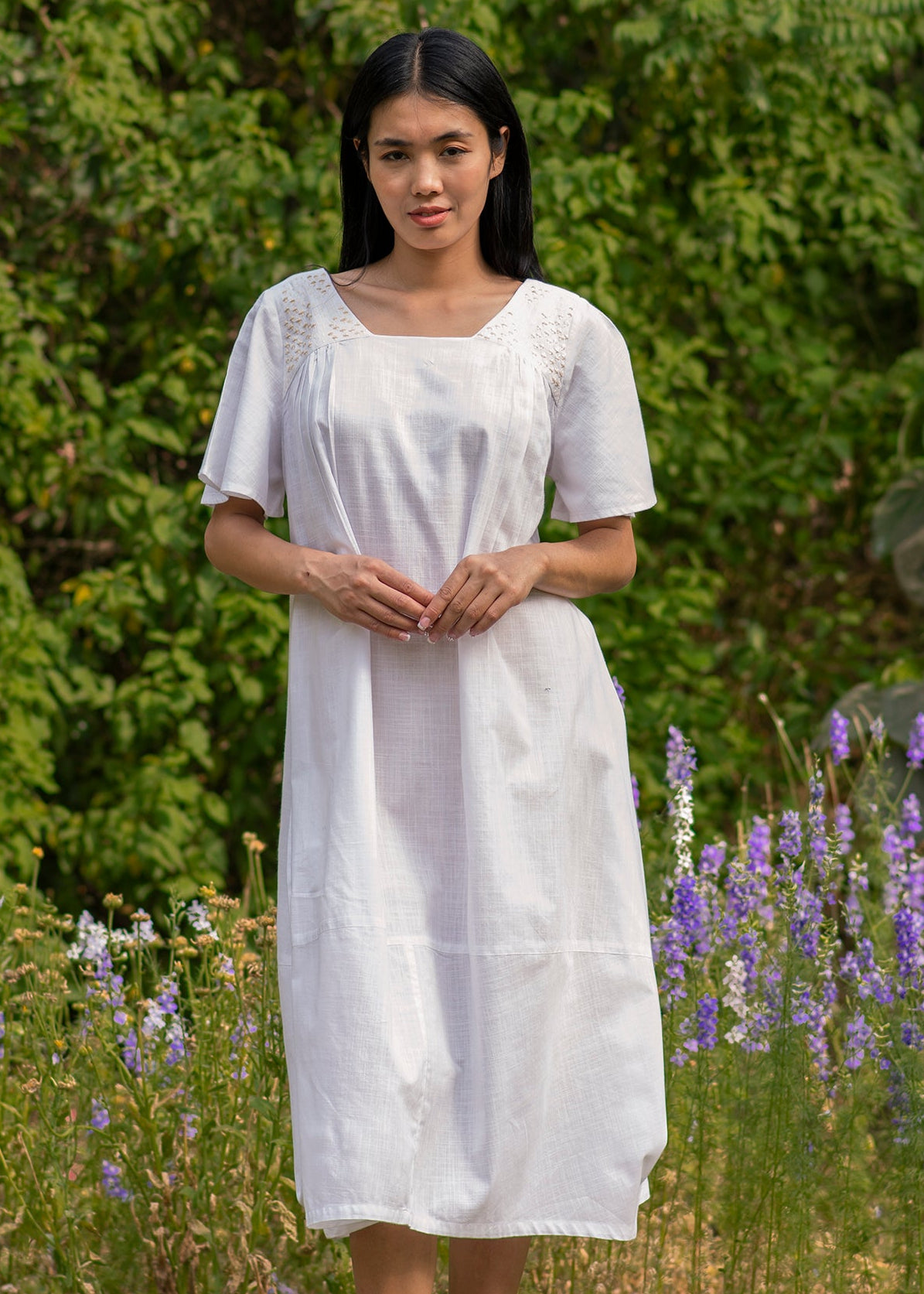 Yua Dress : Solid White Slub