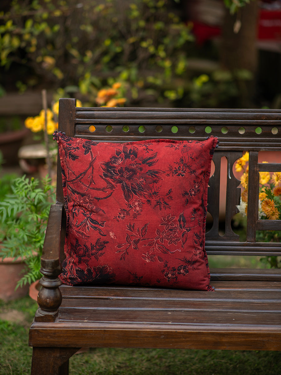 Printed Cushion Cover Reversible: Corsica Ajrakh  Red