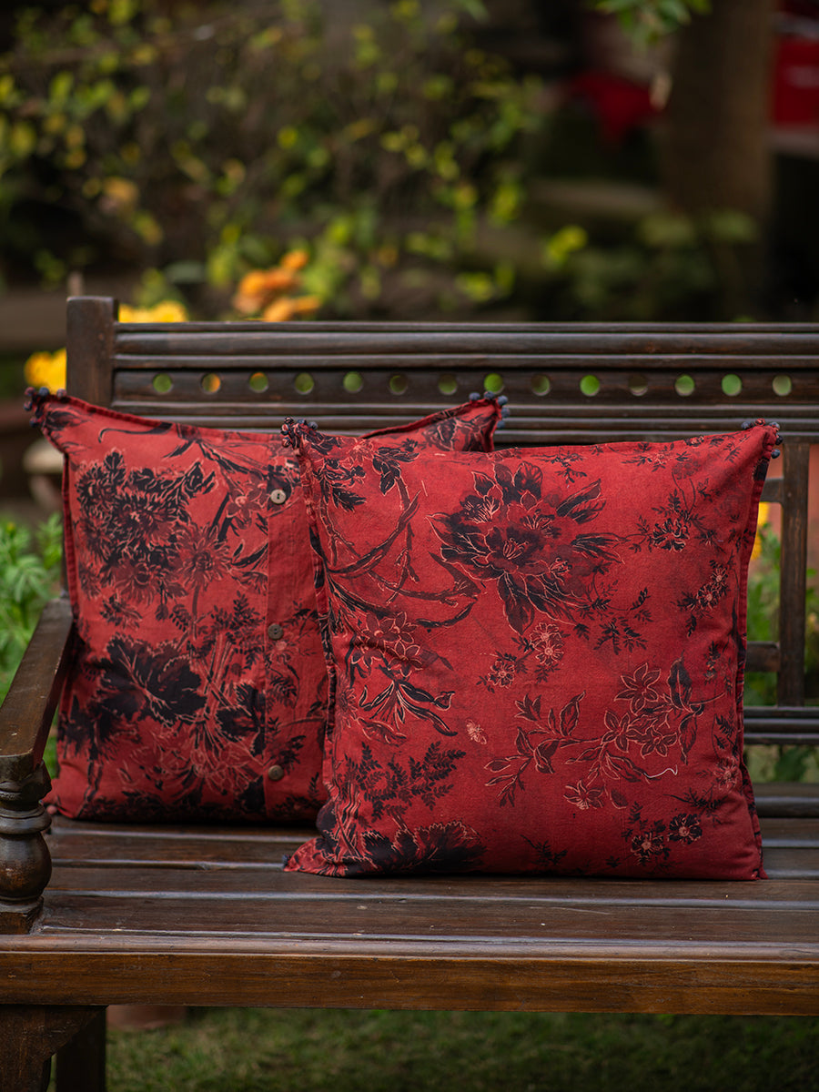 Printed Cushion Cover Reversible: Corsica Ajrakh  Red