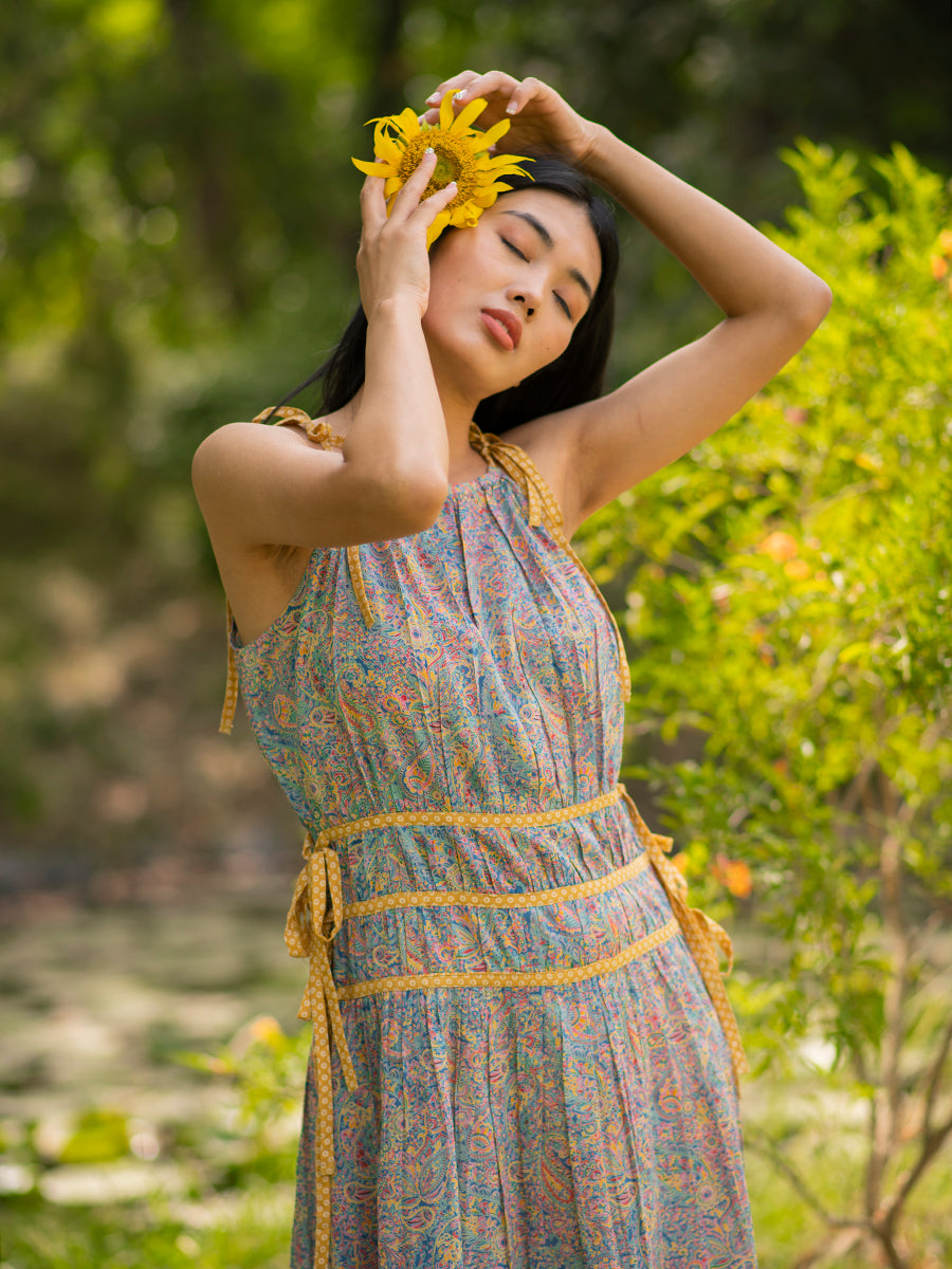 Tie Belt Dress : Paisley Blue