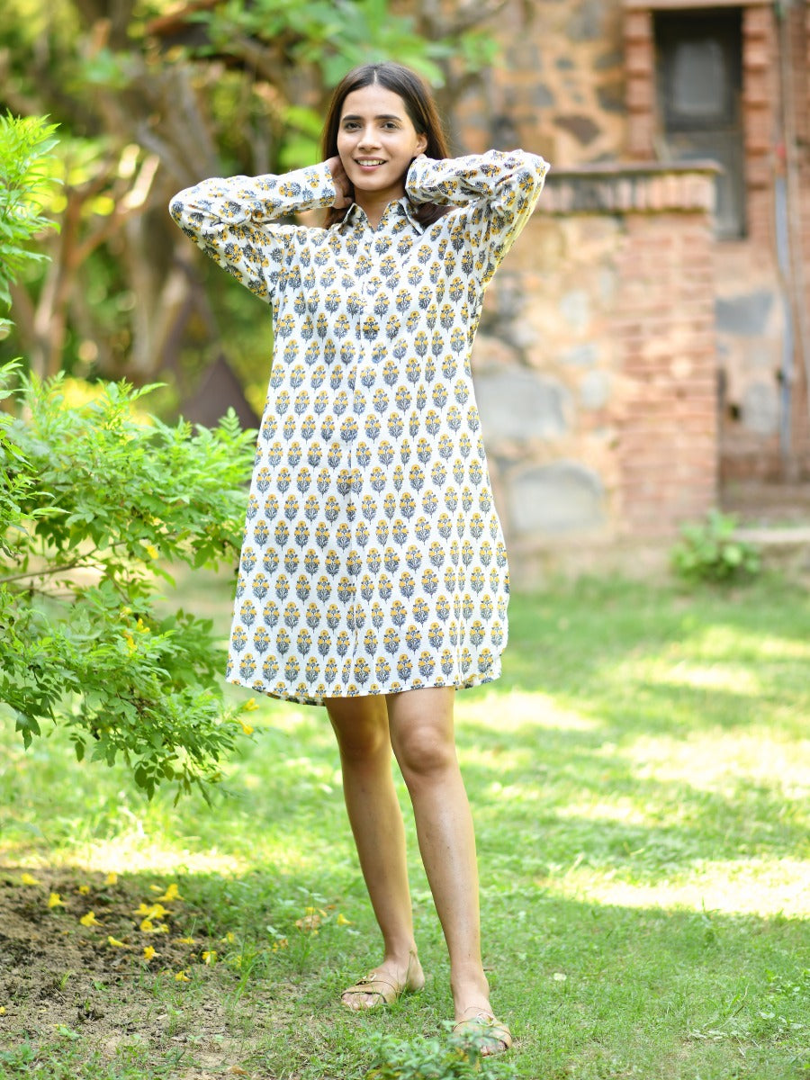 Nasli Buti Punjabi Kurta : White
