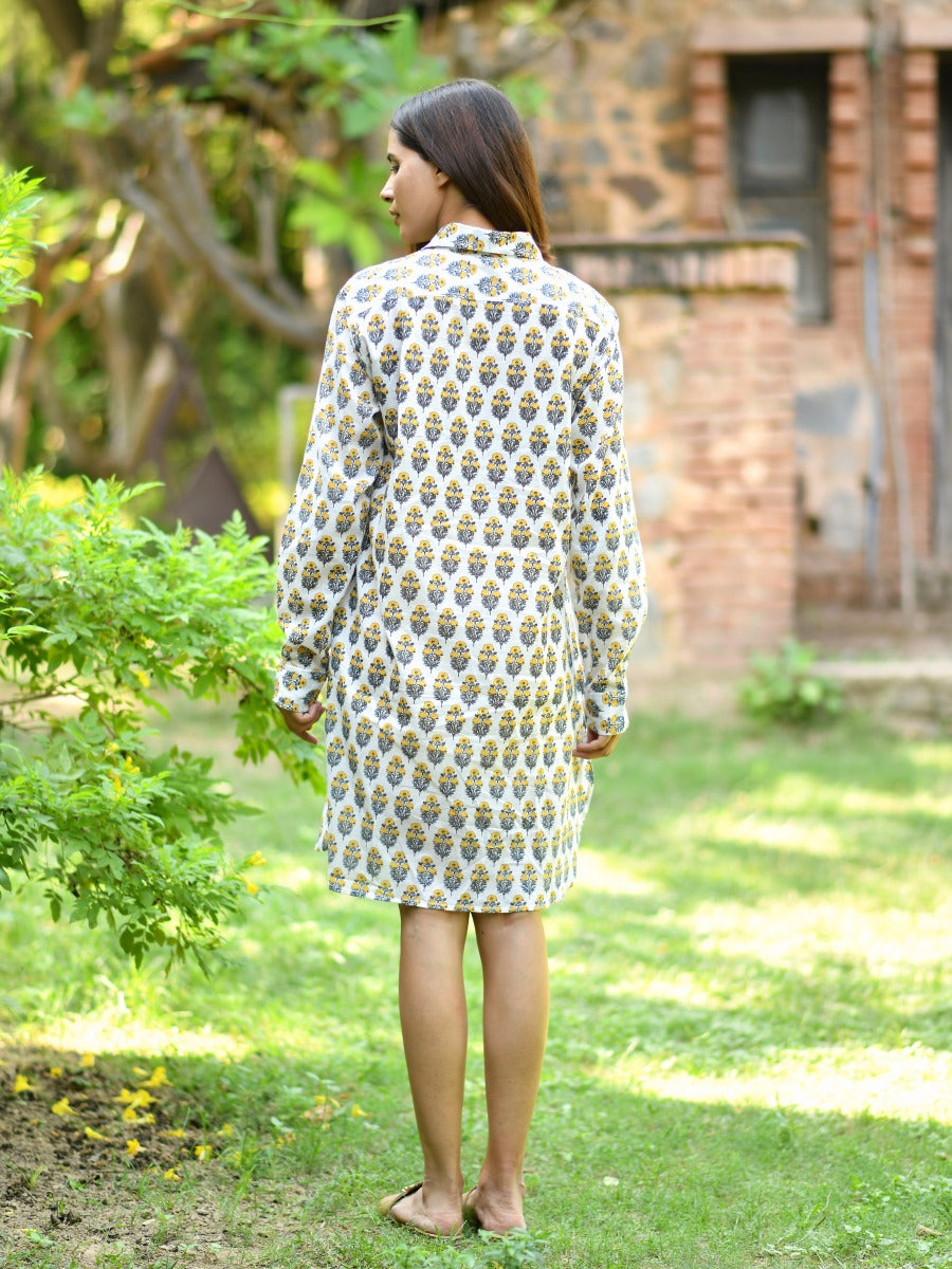 Nasli Buti Punjabi Kurta : White