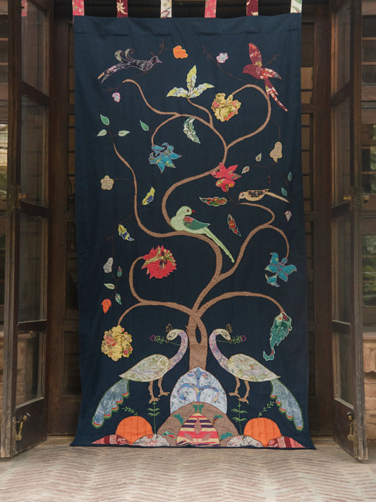 Textured Curtain : Tree Of Life Indigo