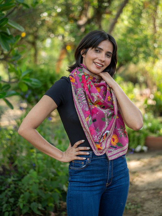 Border Voile Stole : Bird Pink