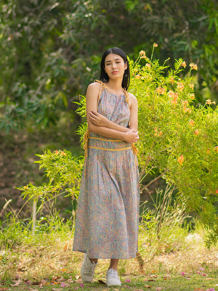 Tie Belt Dress : Paisley Blue