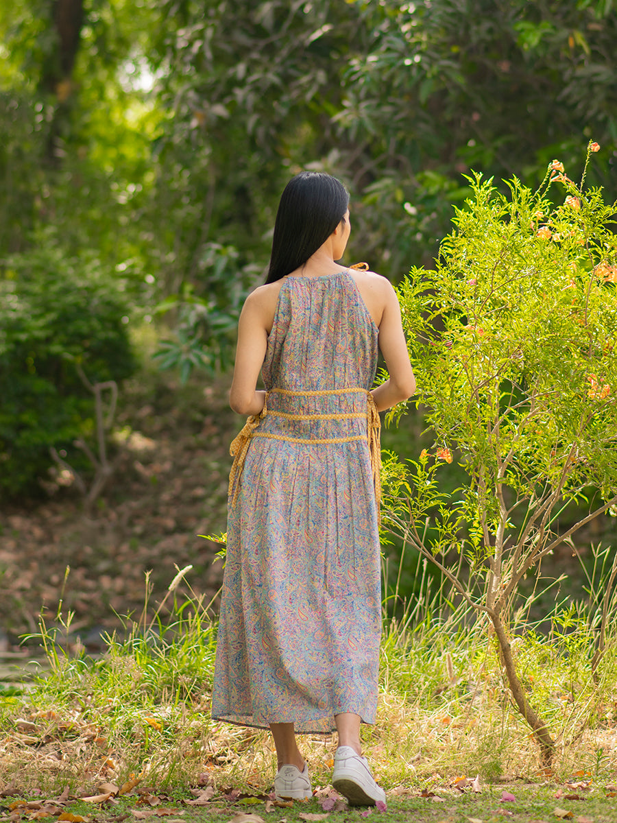Tie Belt Dress : Paisley Blue