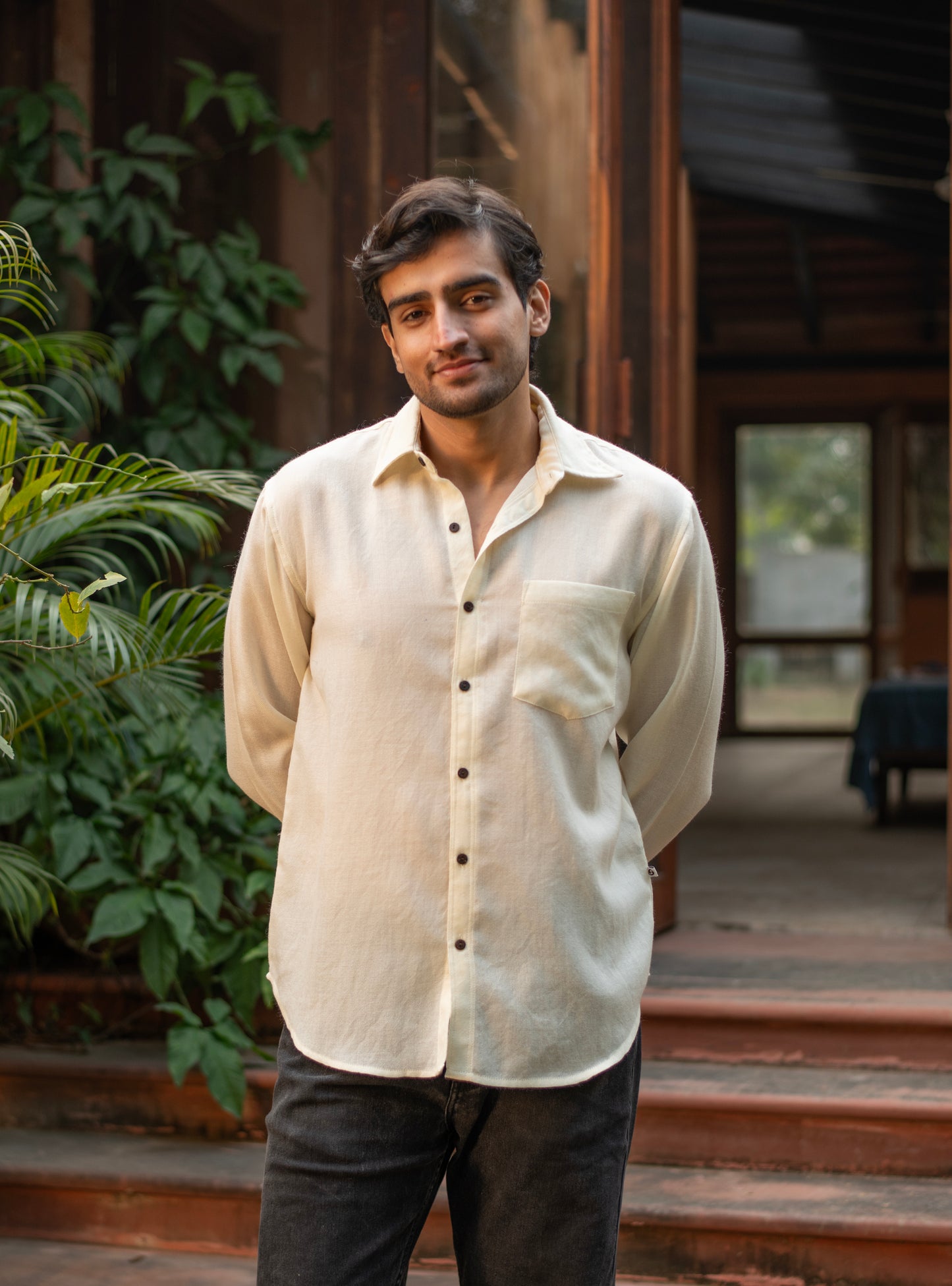 Xavier Men's Wool Shirt Full Sleeves: Solid Cream
